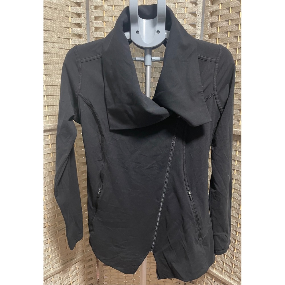 Athleta Black Asymmetrical Zip Shawl Collar Mesh Back Jacket Small